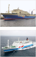 沖永良部島に接岸する船：マリックスライン、A'LINE